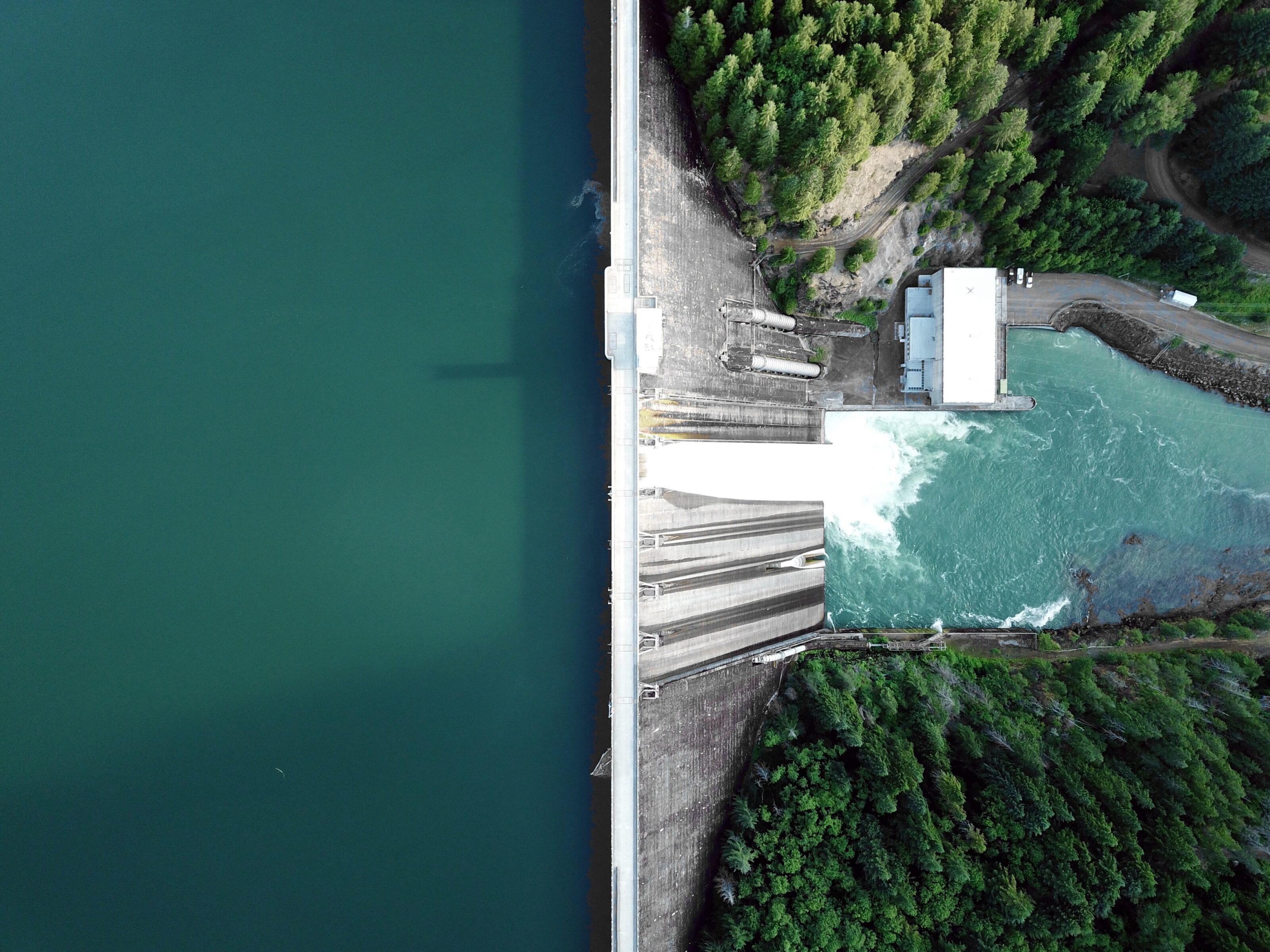 Aerial view of a renewable energy dam
