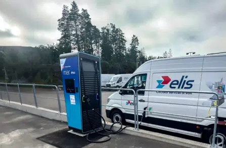 Elis electric van charges on Mer EV charger